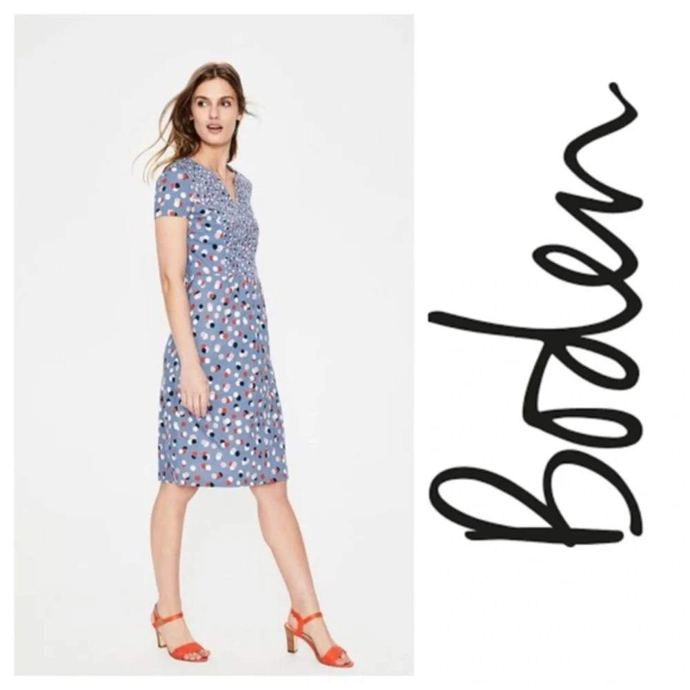 BODEN โค๏ธ Emory Knit Jersey Dress in Fallen Blossom Blue Print Size 12 Cotton,EUC - Picture 4 of 8